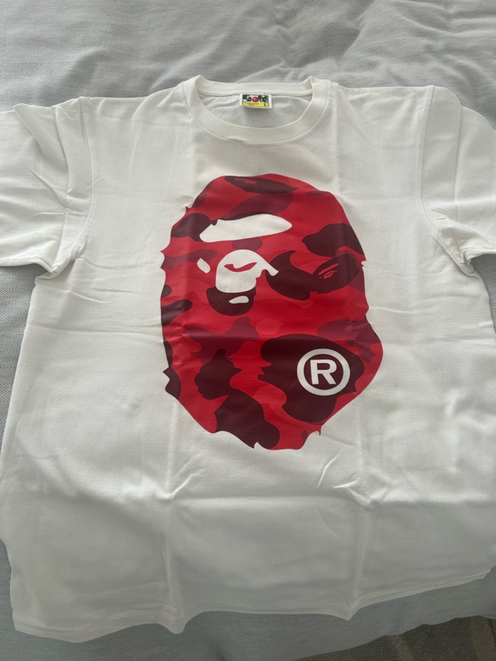 Bape Red Camo Ape Head Short Sleeve Tee - White